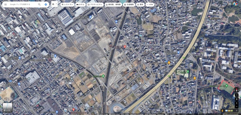静岡LRT_再開発区域の恩田原片山地区のGoogleMap空撮